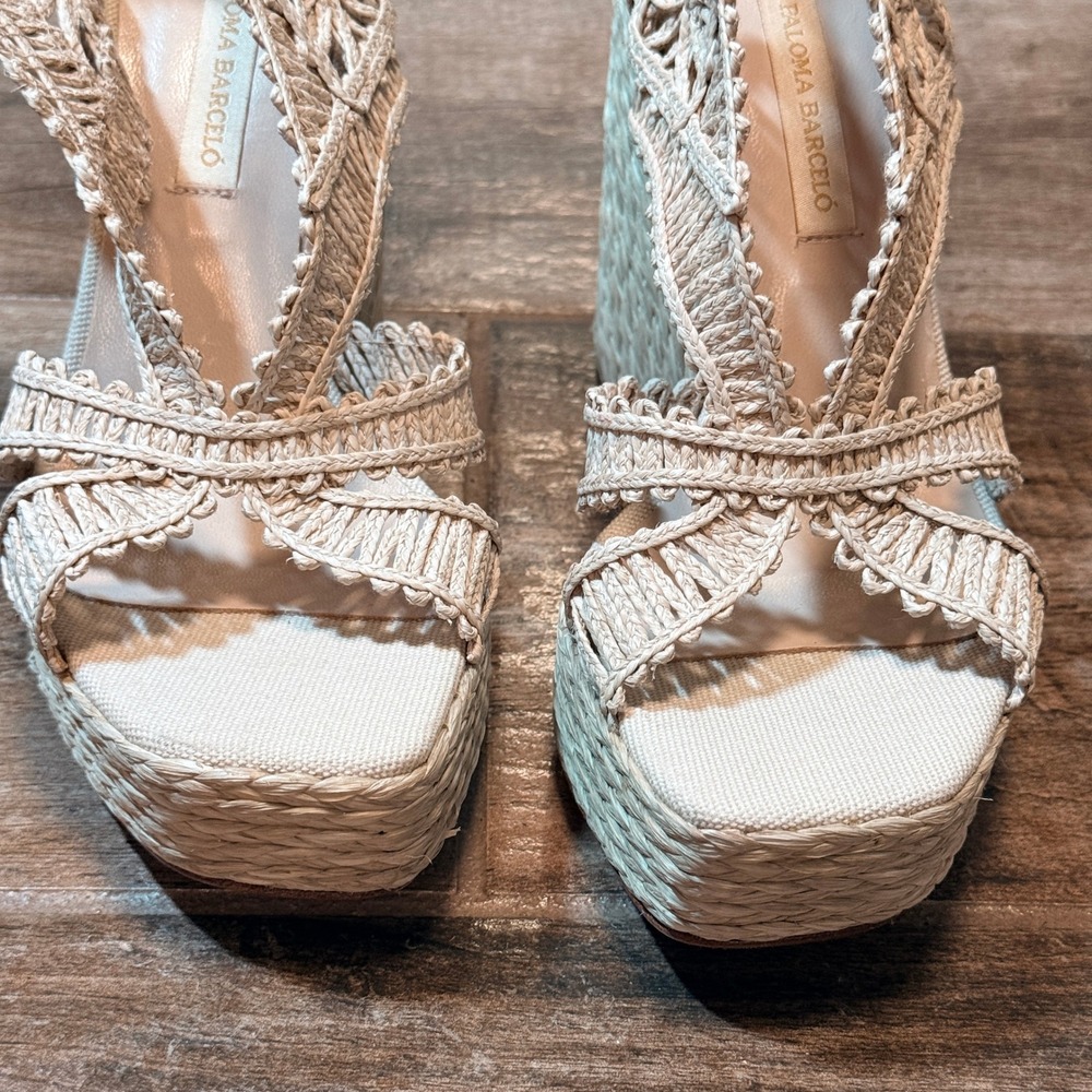 Paloma Barceló Women's Natural Raffia Espadrilles Wedge Heel, Cream,38 (8) - Picture 2 of 9